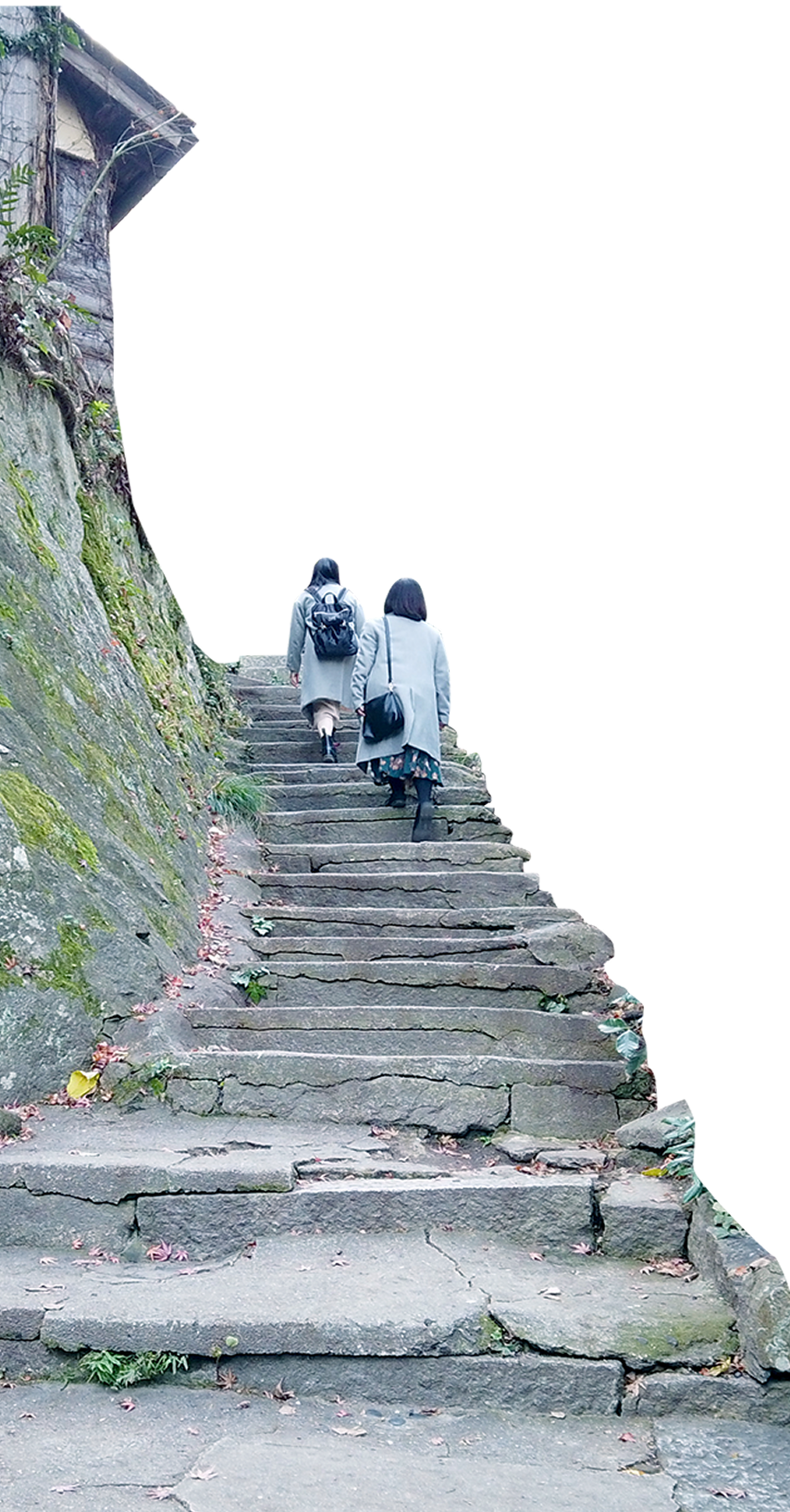石階段を登る二人の女性